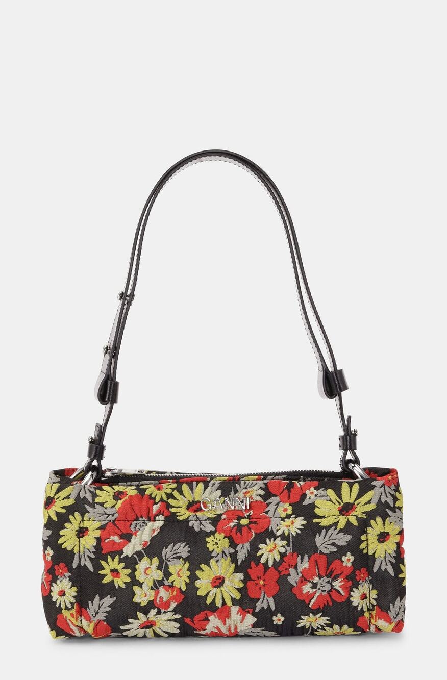 Ganni Pillow Baguette Bag - Meadow Black Floral Shoulder Clutch